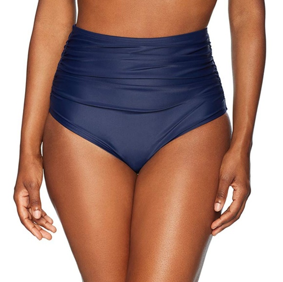 shirred high waist swim bottoms